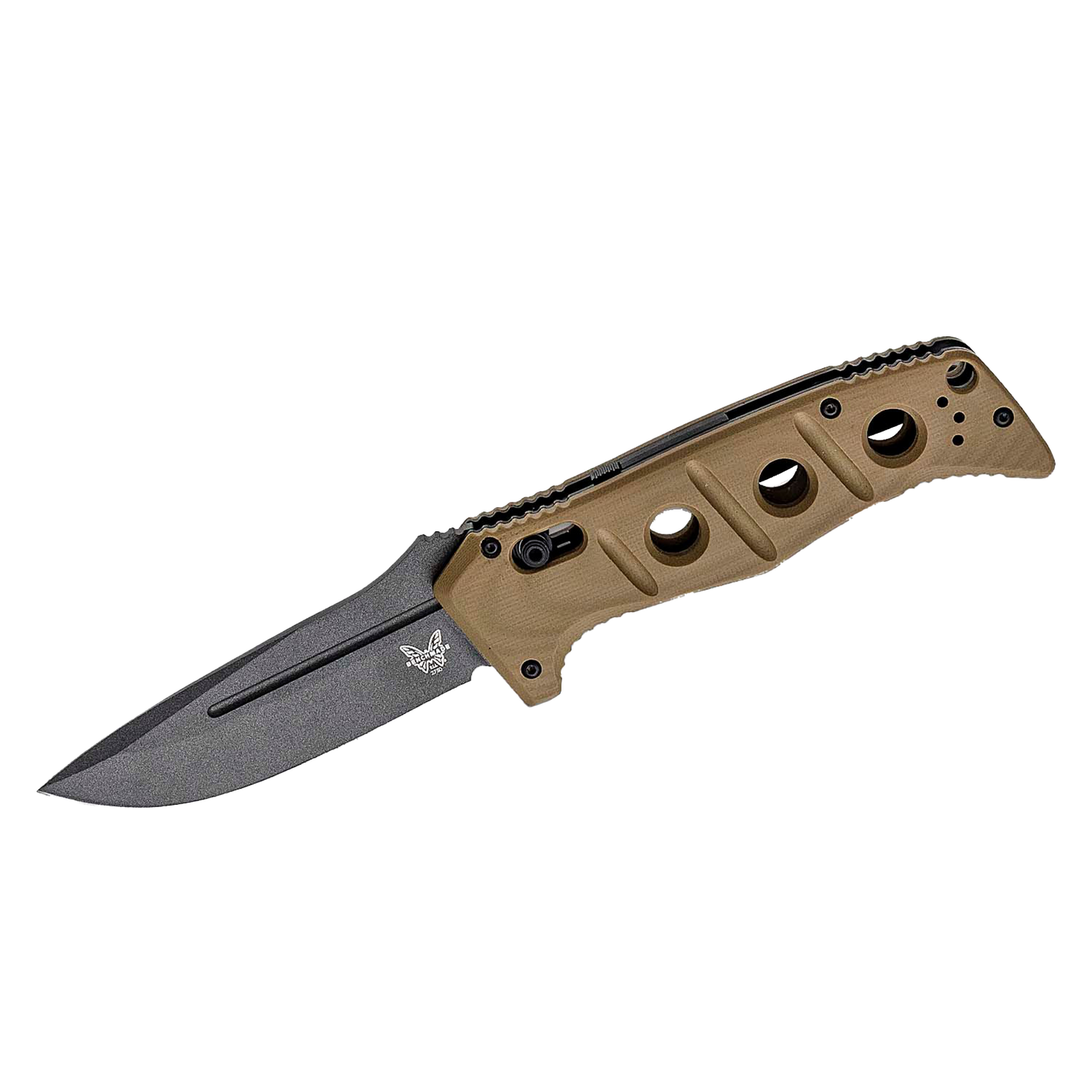 2750GY-3 Shane Sibert AUTO Adamas Folding Knife 3.78" CruWear Tungsten Gray Plain Blade, Desert Tan G10 Handles, Ballistic Nylon Sheath