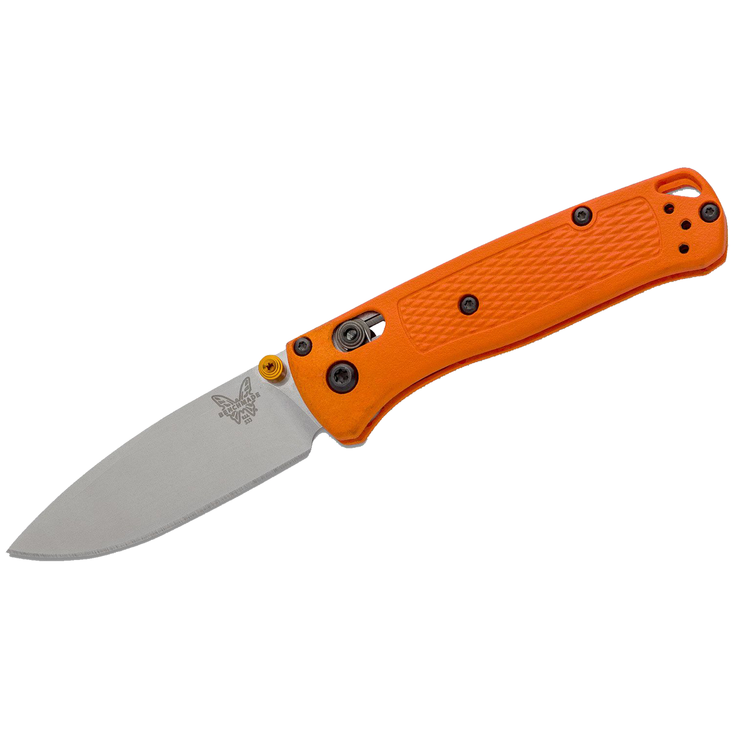 533 Mini Bugout AXIS Folding Knife 2.82" S30V Satin Plain Blade, Orange Grivory Handles