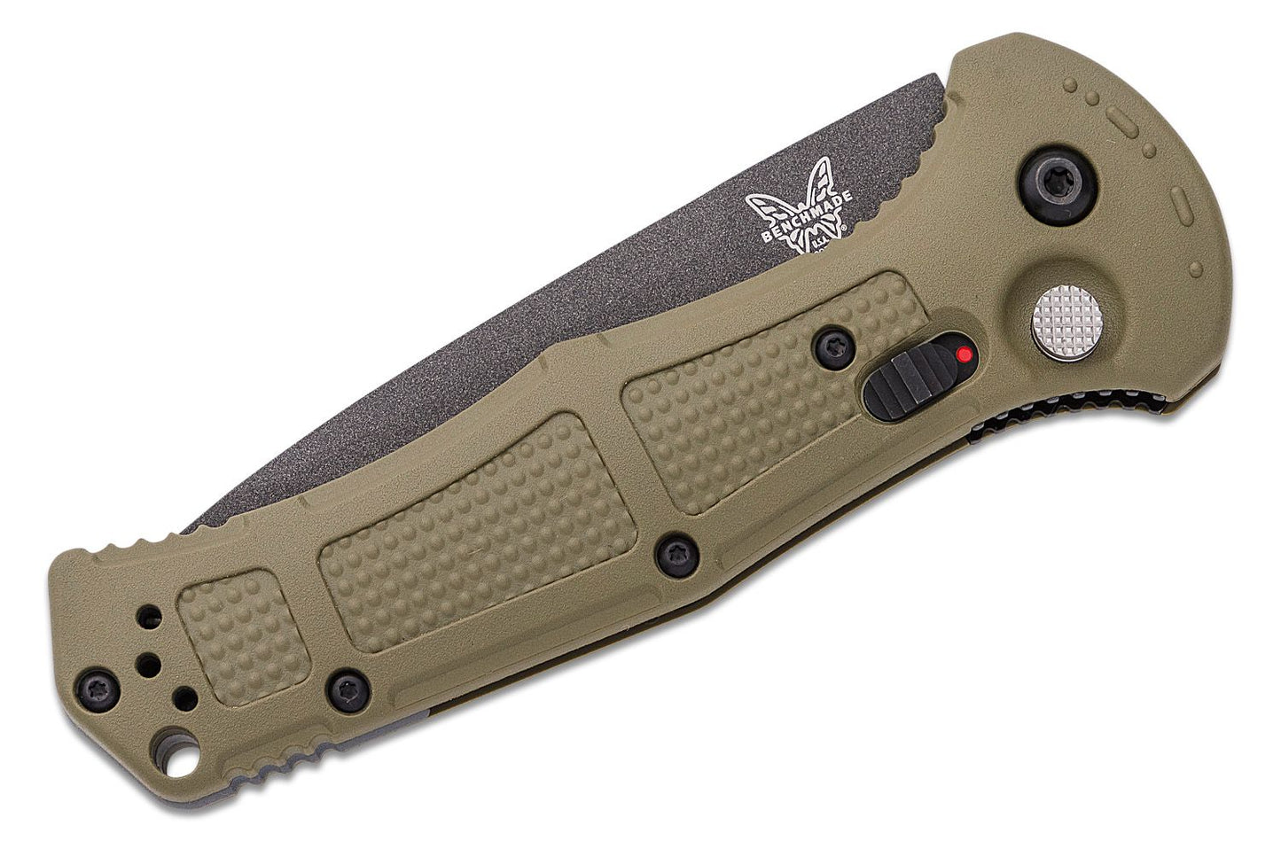 9071BK-1 Claymore AUTO Folding Knife 3.6" CPM-D2 Cobalt Black Tanto Plain Blade, Ranger Green Grivory Handles