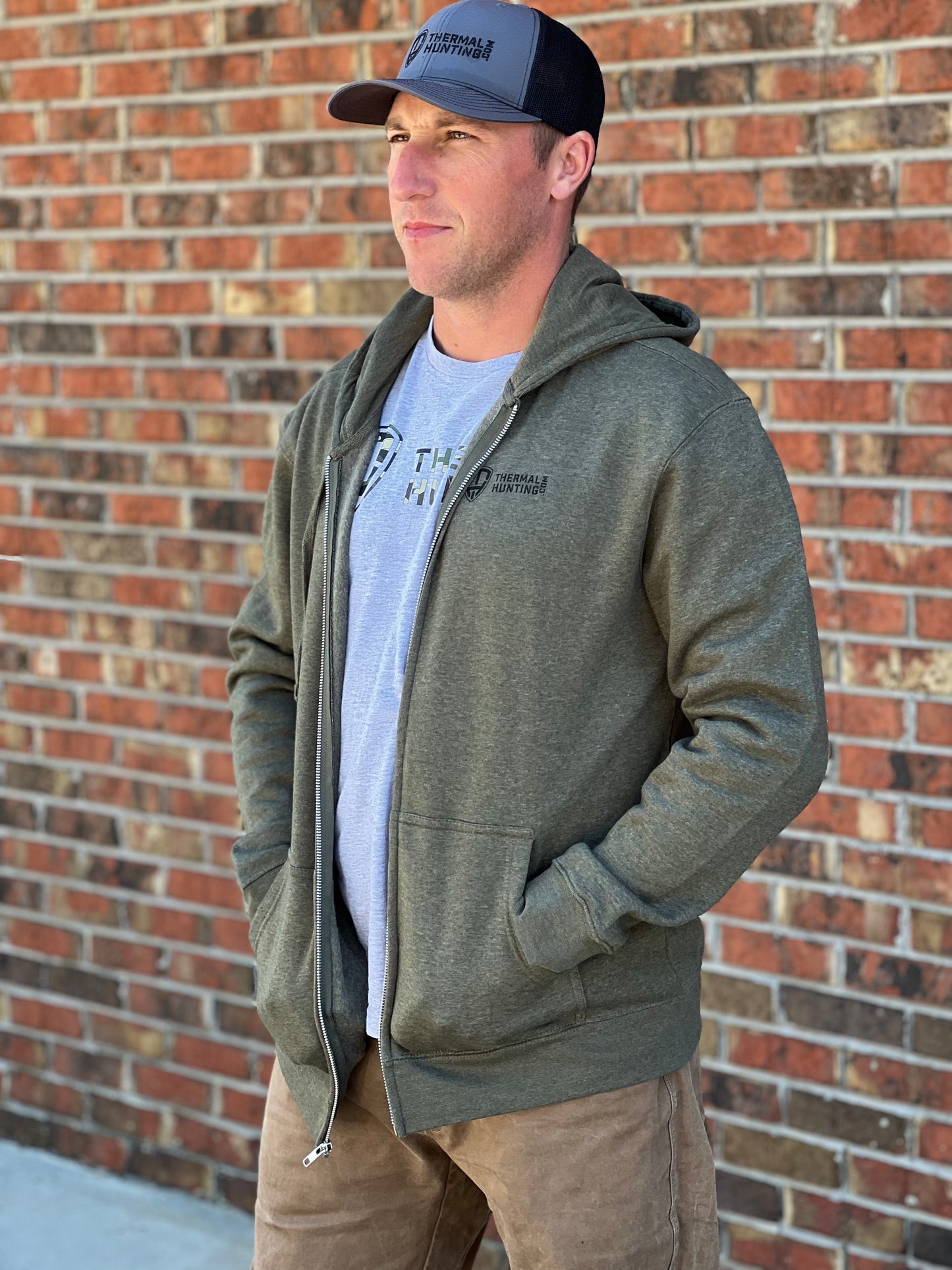 Hog Grave Fleece Full Zip Hoodie - Military Green Frost