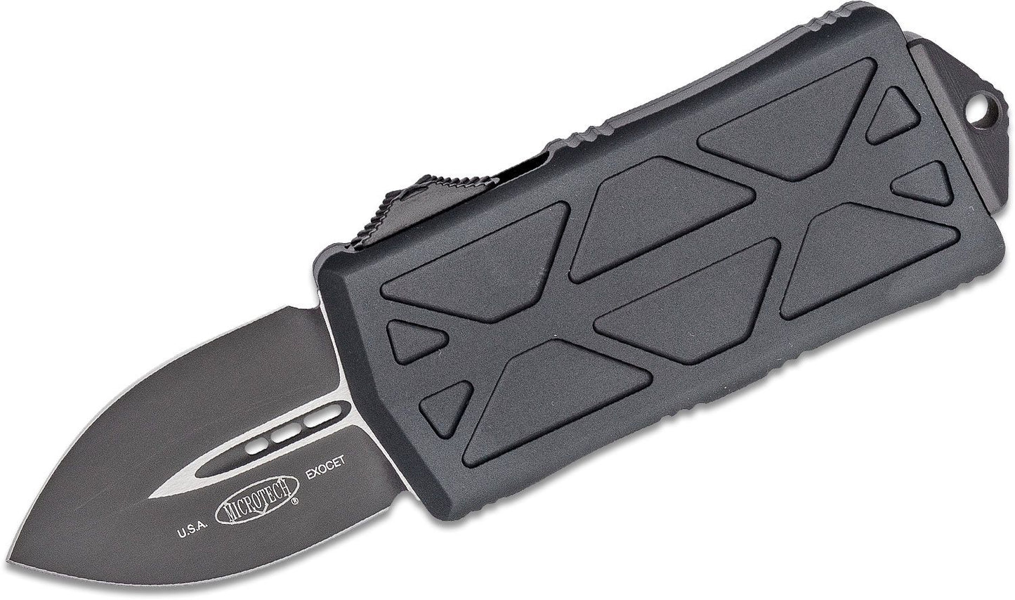 157-1T Exocet Tactical OTF Money Clip AUTO Knife 1.98" Black Double Edge Blade, Black Aluminum Handles
