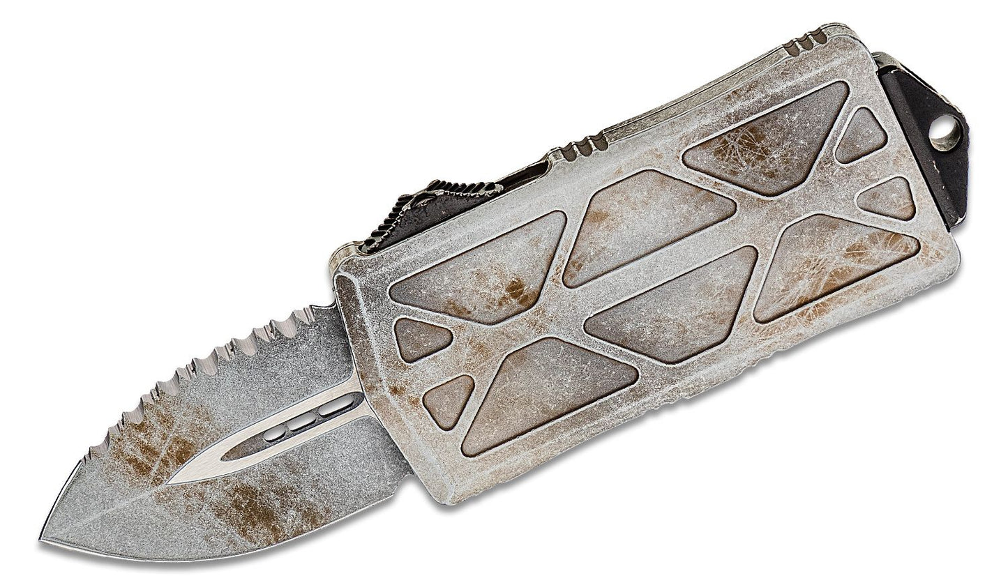 157-3SA Sandtrooper Exocet OTF Money Clip AUTO Knife 1.98" White Sand Plain/Serrated Double Edge Blade and Aluminum Handles