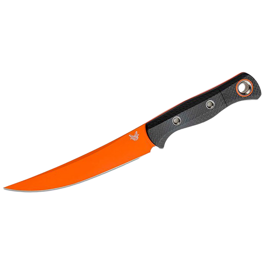 15500OR-2 Hunt Meatcrafter 2 Fixed Blade Knife 6.08" CPM-S45VN Orange Cerakoted Trailing Point, Carbon Fiber Handles, Boltaron Sheath