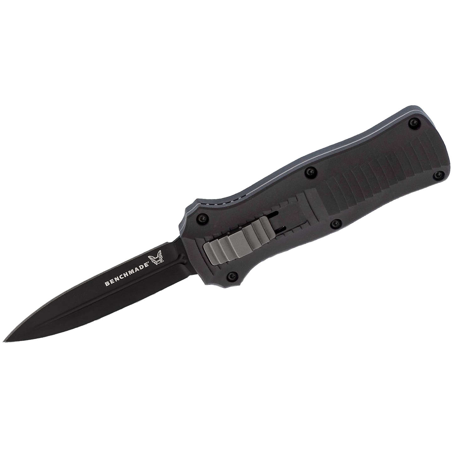3350BK Mini-Infidel Dagger AUTO OTF Knife 3.10" D2 Black Double Edge Blade, Black Aluminum Handles