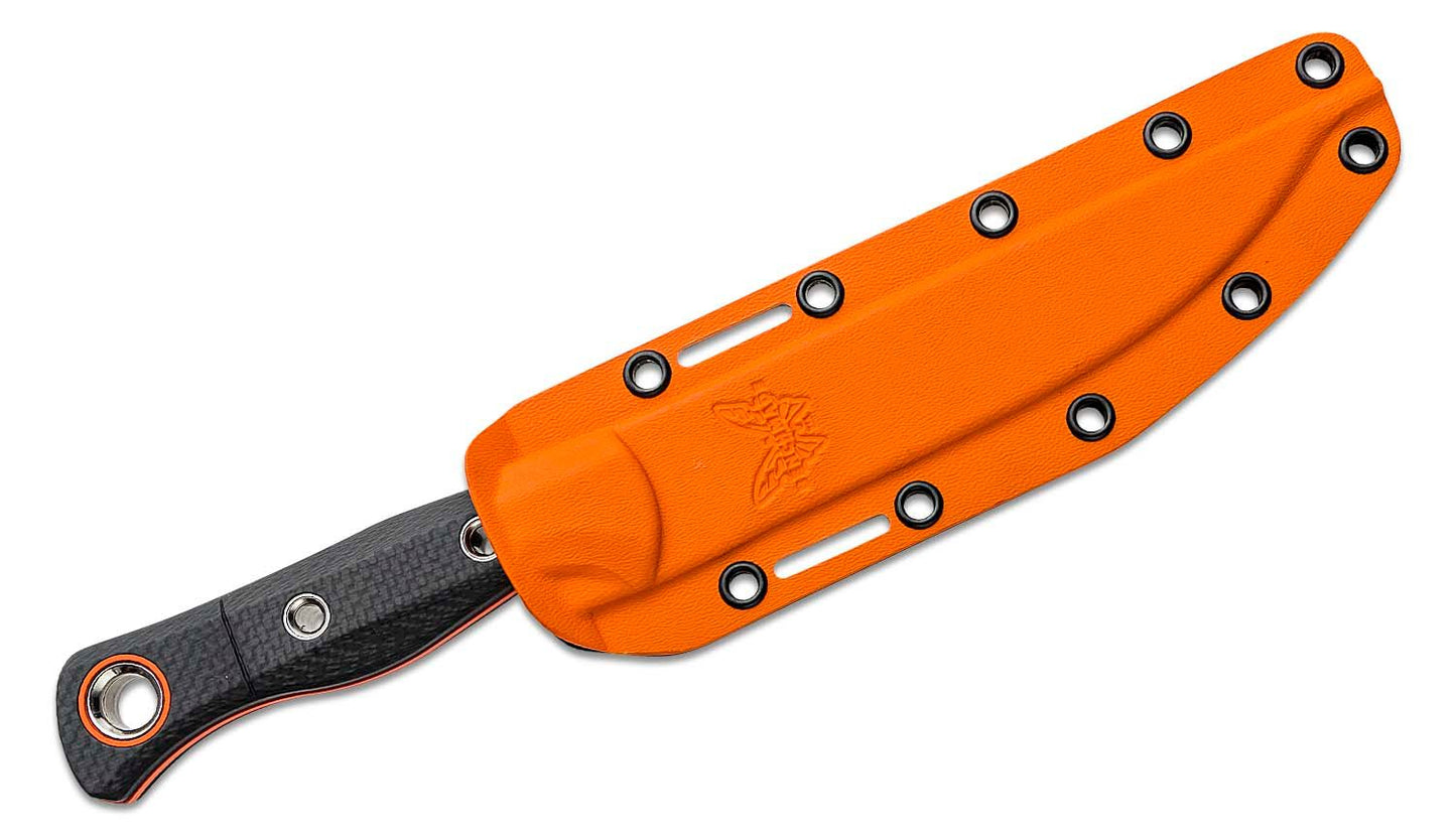 15500OR-2 Hunt Meatcrafter 2 Fixed Blade Knife 6.08" CPM-S45VN Orange Cerakoted Trailing Point, Carbon Fiber Handles, Boltaron Sheath