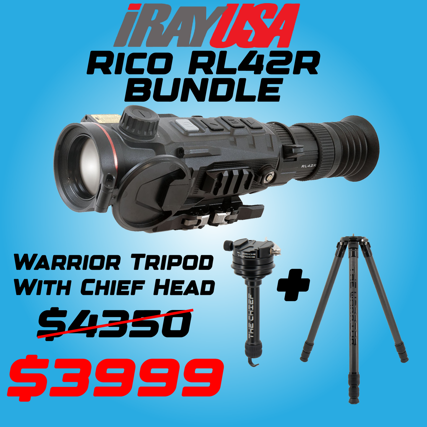 -Black Friday Combo- iRay Rico RL42R, Warrior Tripod & Chief Head