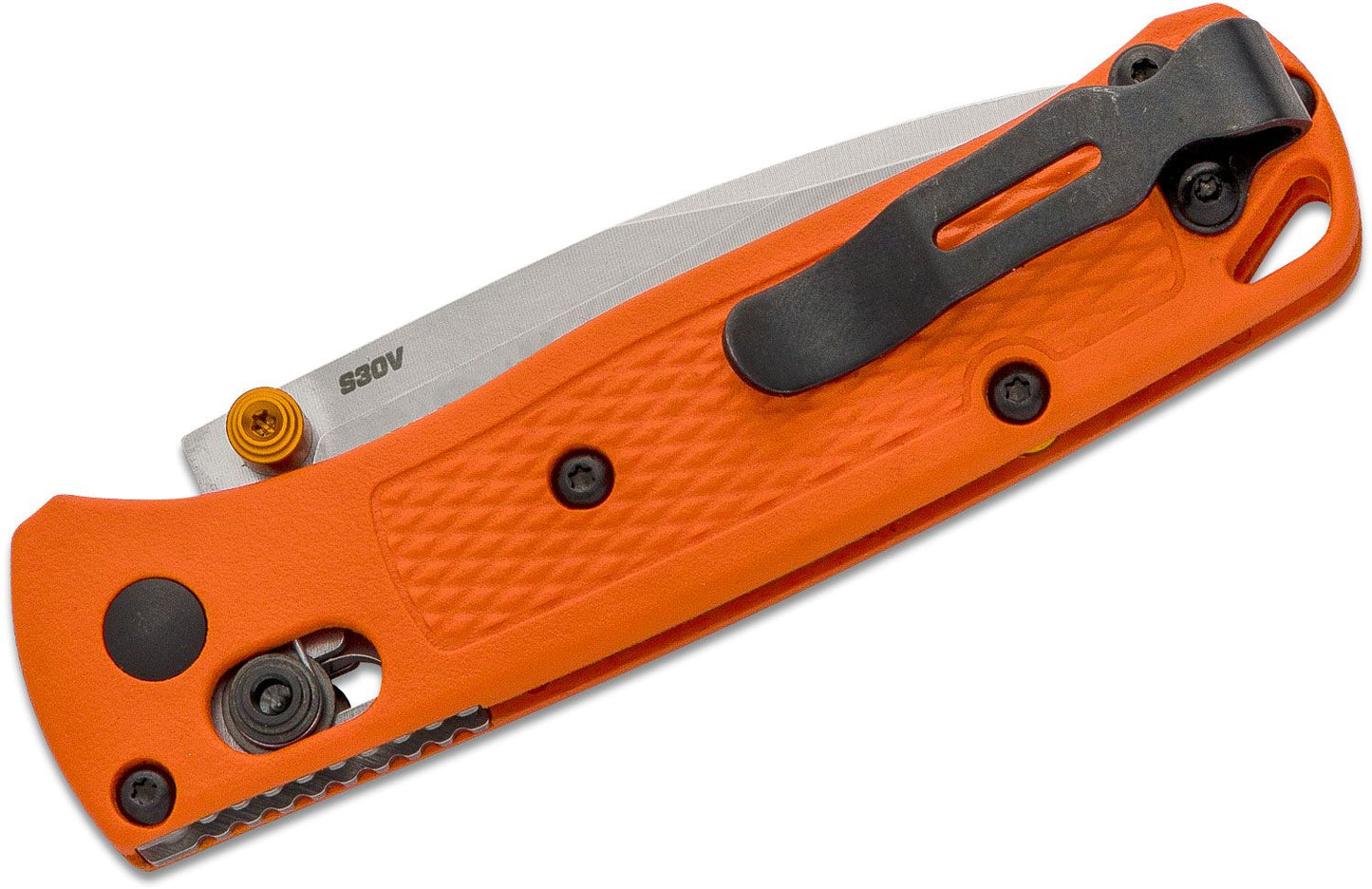 533 Mini Bugout AXIS Folding Knife 2.82" S30V Satin Plain Blade, Orange Grivory Handles