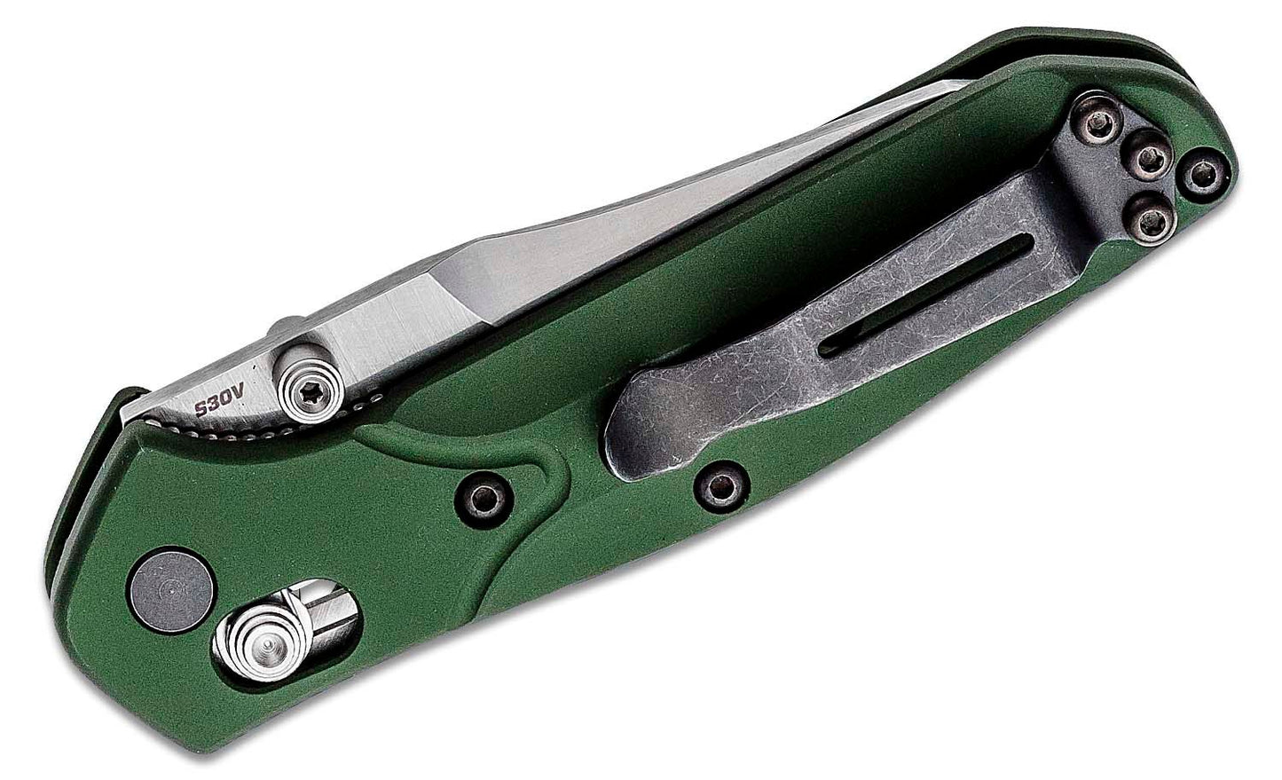 945 Mini Osborne Folding Knife 2.92" S30V Satin Plain Blade, Green Aluminum Handles