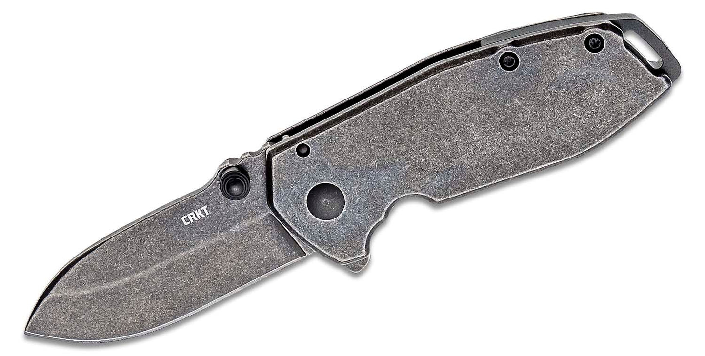 Columbia River CRKT 2493 Lucas Burnley Squid Assisted Black Flipper Knife 2.37" Black Stonewashed Drop Point Blade and Stainless Steel Handles