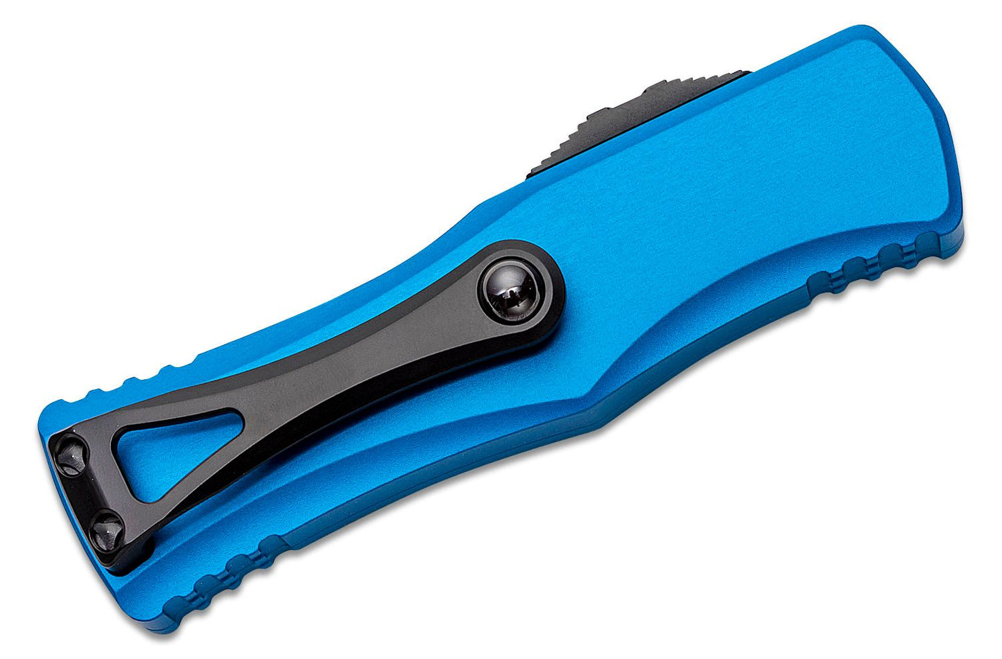 702-3BL Hera OTF AUTO Knife 3.125" Black Plain/Serrated Double Edge Dagger Blade, Blue Aluminum Handles