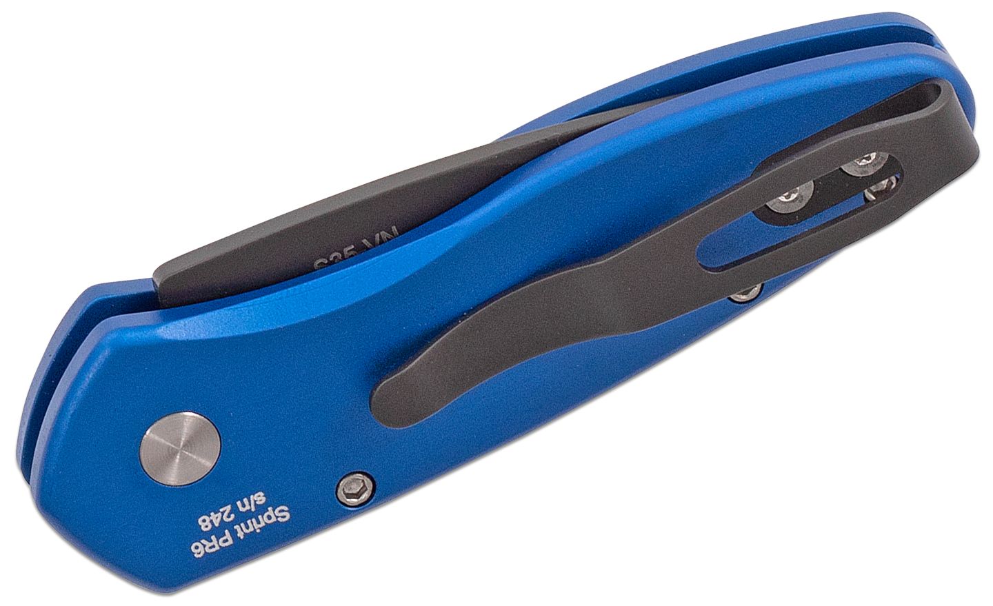 2907-BLUE Sprint AUTO Folding Knife 1.95" 154CM Black DLC Plain Blade, Blue Aluminum Handles