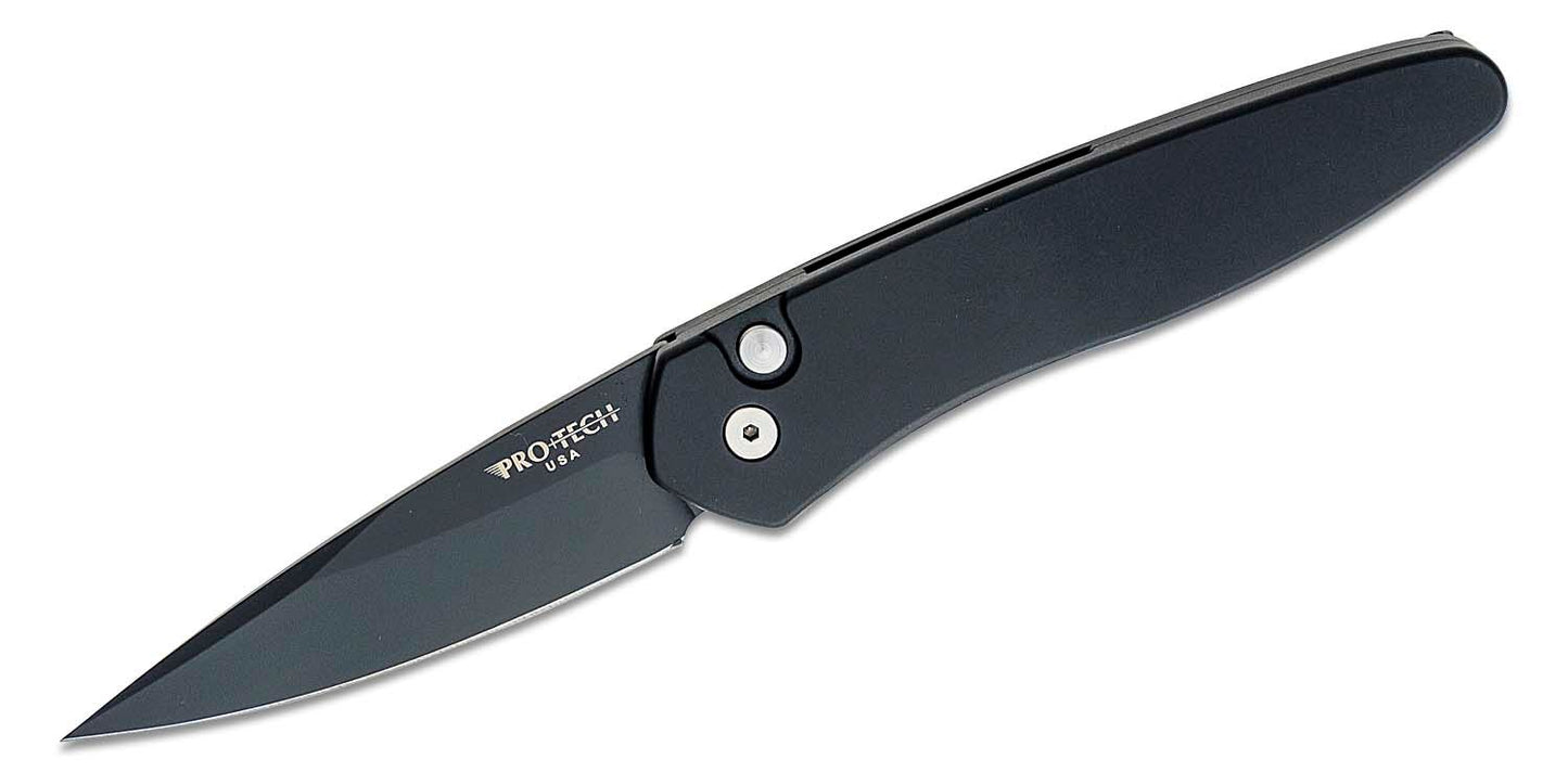 3407 Newport AUTO Folding Knife 3" S35VN Black DLC Plain Blade, Black Aluminum Handles
