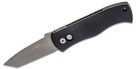 E7T01 Emerson CQC7 AUTO Folding Knife 3.25" 154CM Bead Blasted Plain Blade, Black Aluminum Handles