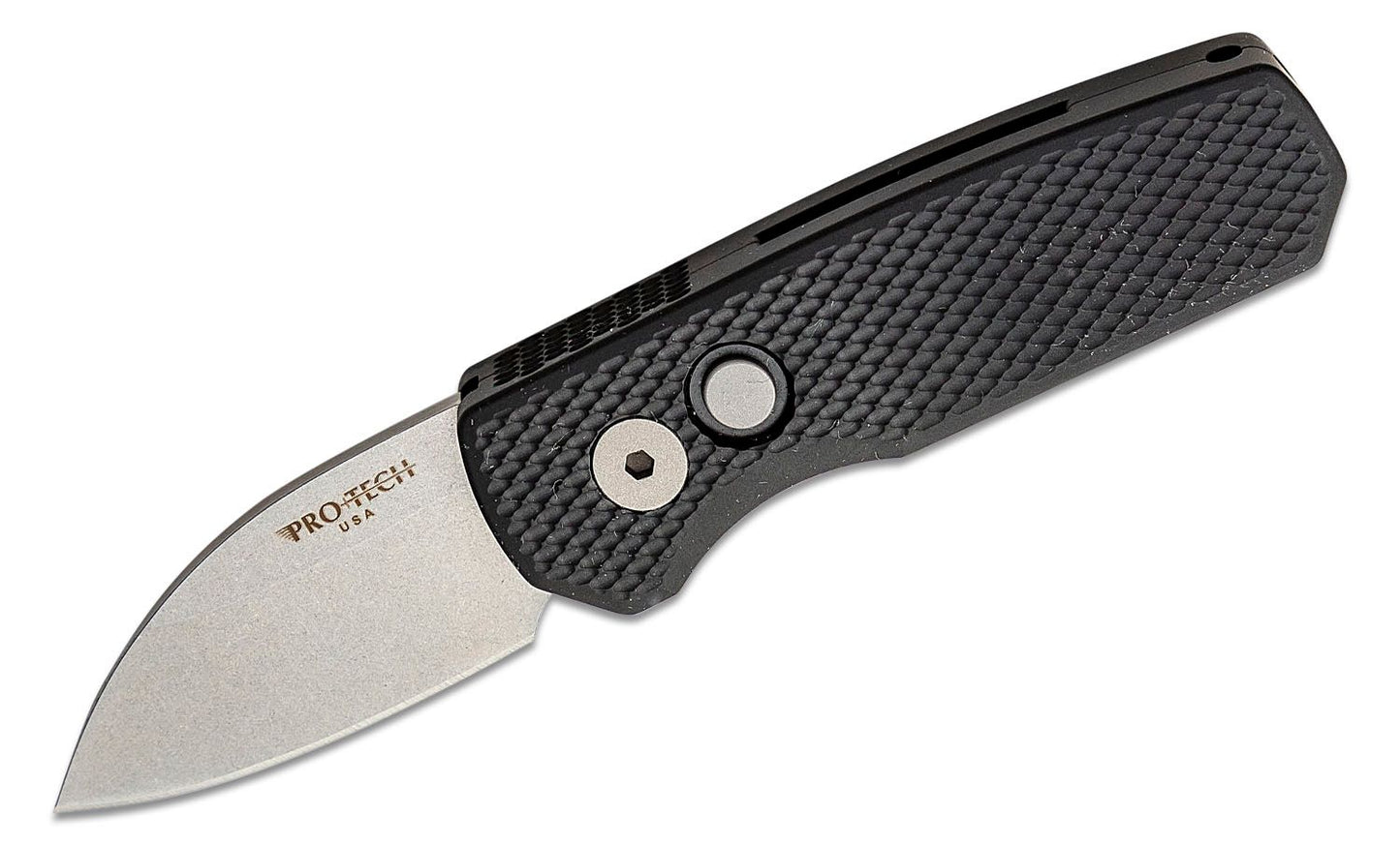 R5305 Runt 5 AUTO Folding Knife 1.94" CPM-MagnaCut Stonewashed Wharncliffe Blade, Textured Black Aluminum Handles