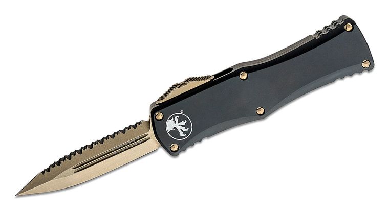702-15 Hera OTF AUTO Knife 3.125" Bronze Plain/Serrated Double Edge Dagger